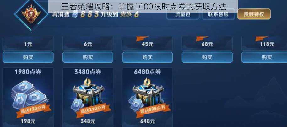 王者荣耀攻略:掌握1000限时点券的获取方法